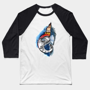 Hand Drawn Elephant Head Side View Baseball T-Shirt